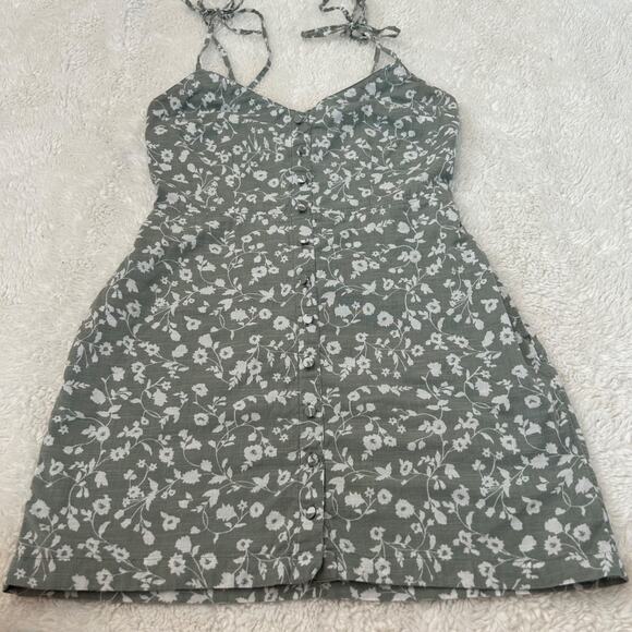 Abercrombie &‎ Fitch Green White Floral Print Mini Dress Womens Small Petite S P - Picture 1 of 6